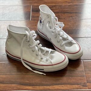 Classic White and Red Kids High-Top Sneakers